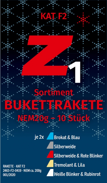 Zink Bukettrakete Z1, 10er Raketen-Sortiment